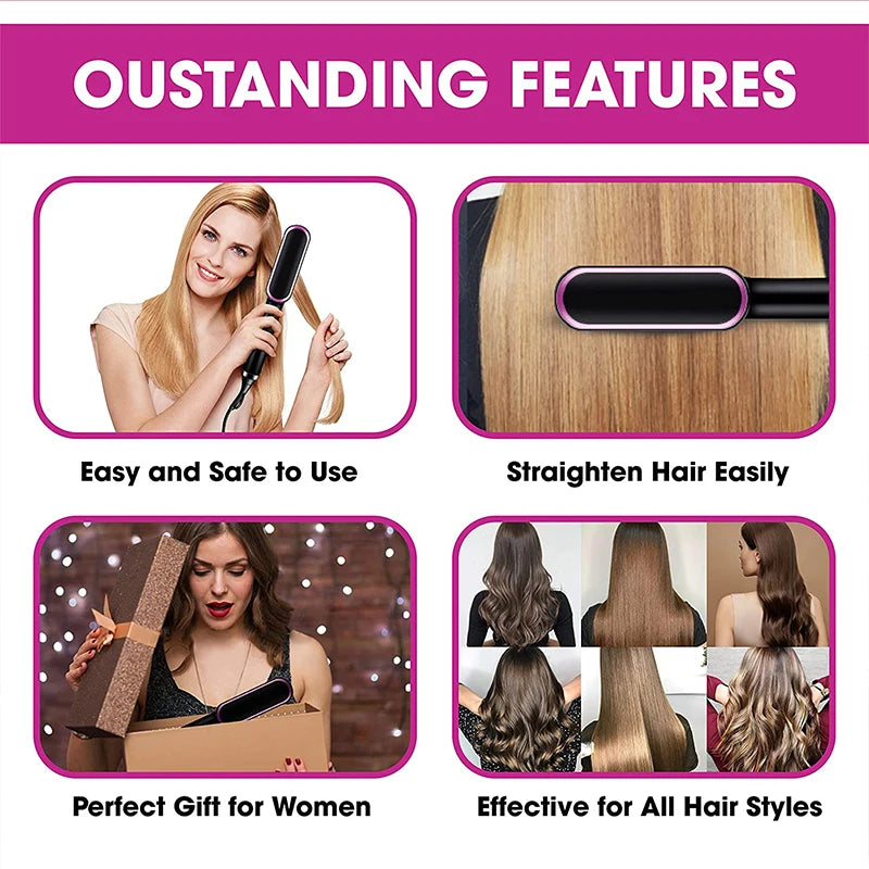Professional Ceramic Hair Straightener Brush β Fast Heating & Anti-Frizz