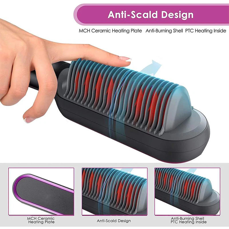 Professional Ceramic Hair Straightener Brush β Fast Heating & Anti-Frizz