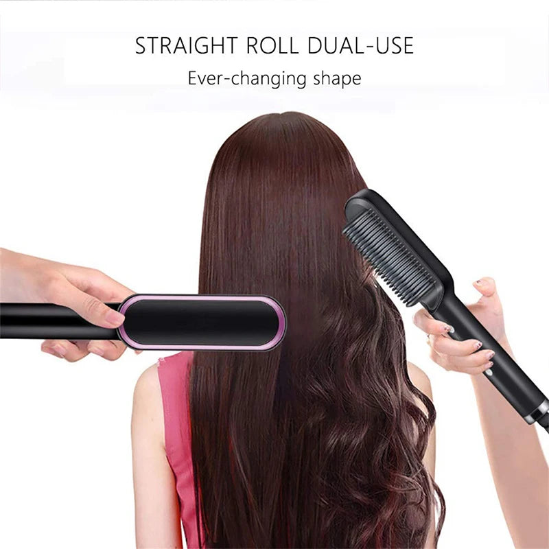 Professional Ceramic Hair Straightener Brush β Fast Heating & Anti-Frizz
