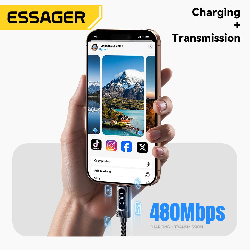 Essager USB-C to USB-C Cable with Digital Display – 100W PD Fast Charging