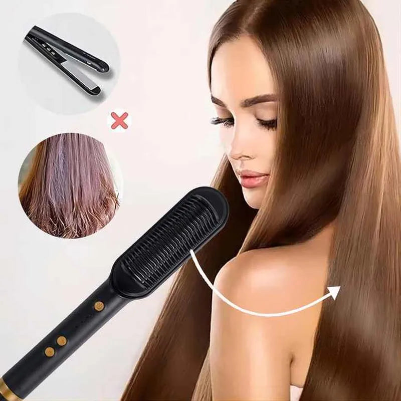 Professional Ceramic Hair Straightener Brush β Fast Heating & Anti-Frizz