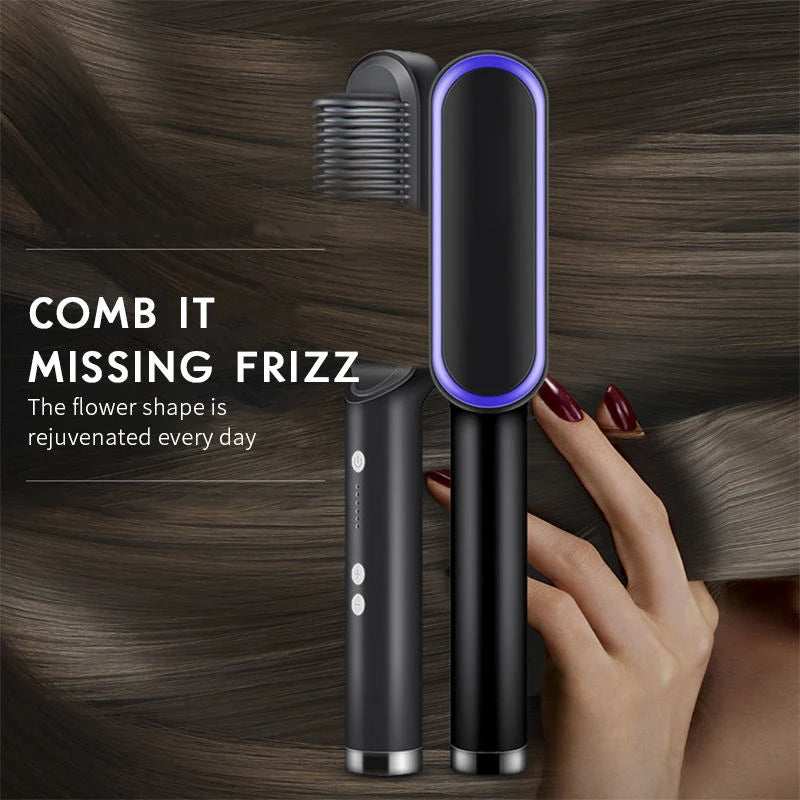 Professional Ceramic Hair Straightener Brush β Fast Heating & Anti-Frizz