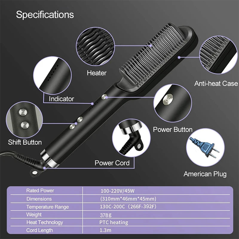 Professional Ceramic Hair Straightener Brush β Fast Heating & Anti-Frizz