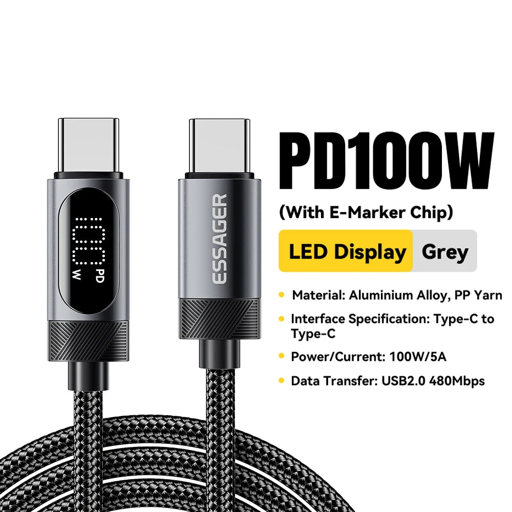 Essager USB-C to USB-C Cable with Digital Display – 100W PD Fast Charging