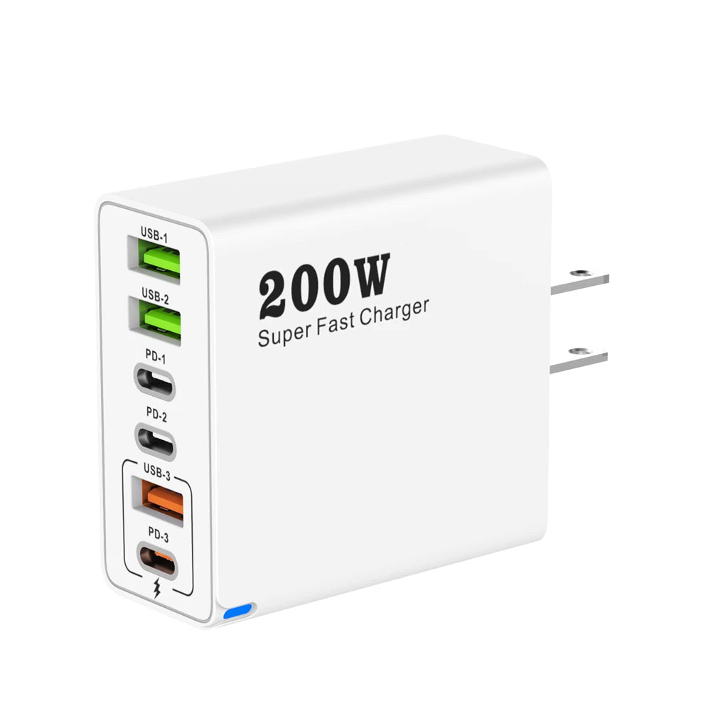 200W 6-Port USB-C Desktop Charger – Super Fast PD3.0 Charging Station