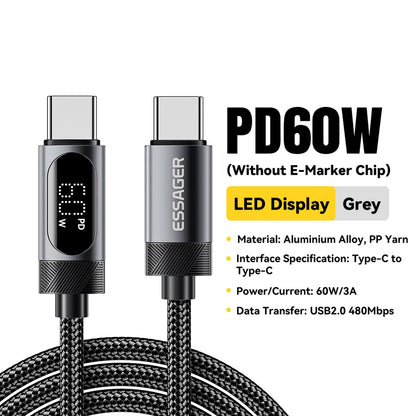 Essager USB-C to USB-C Cable with Digital Display – 100W PD Fast Charging
