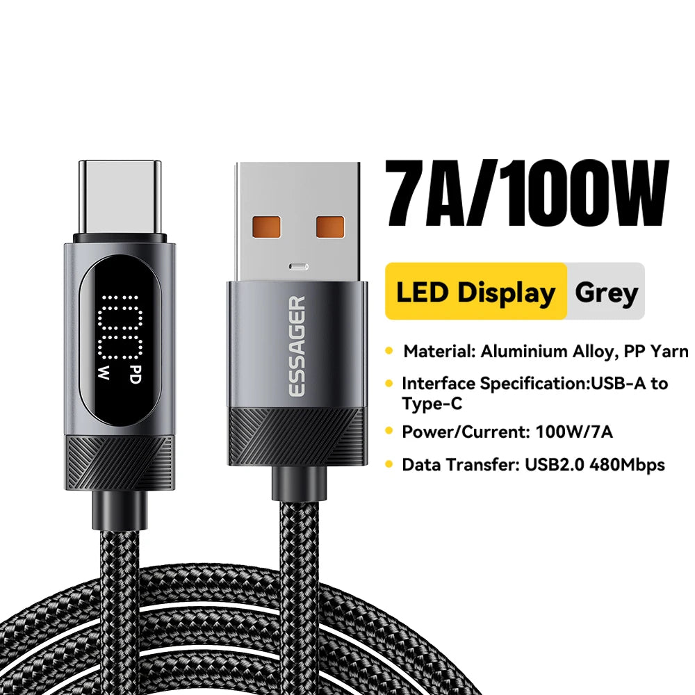 Essager USB-C to USB-C Cable with Digital Display – 100W PD Fast Charging