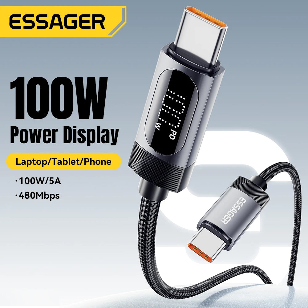 Essager USB-C to USB-C Cable with Digital Display – 100W PD Fast Charging