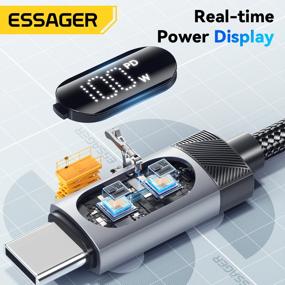 Essager USB-C to USB-C Cable with Digital Display – 100W PD Fast Charging