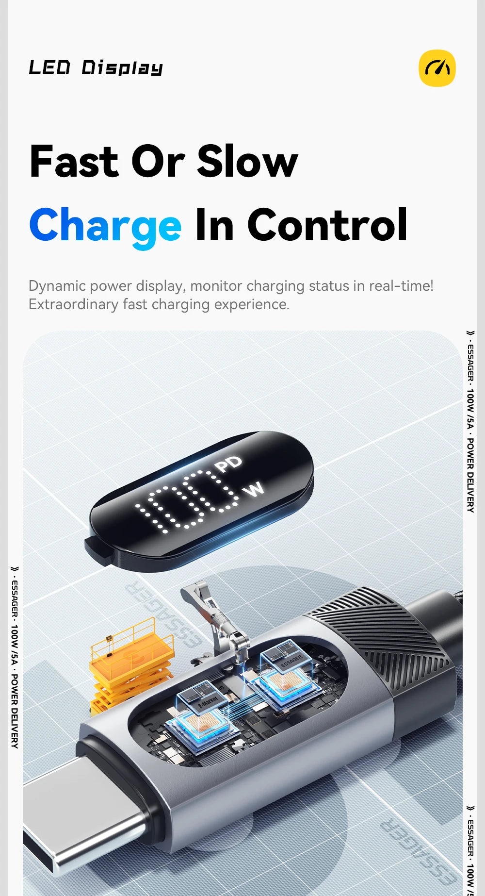 Essager USB-C to USB-C Cable with Digital Display – 100W PD Fast Charging