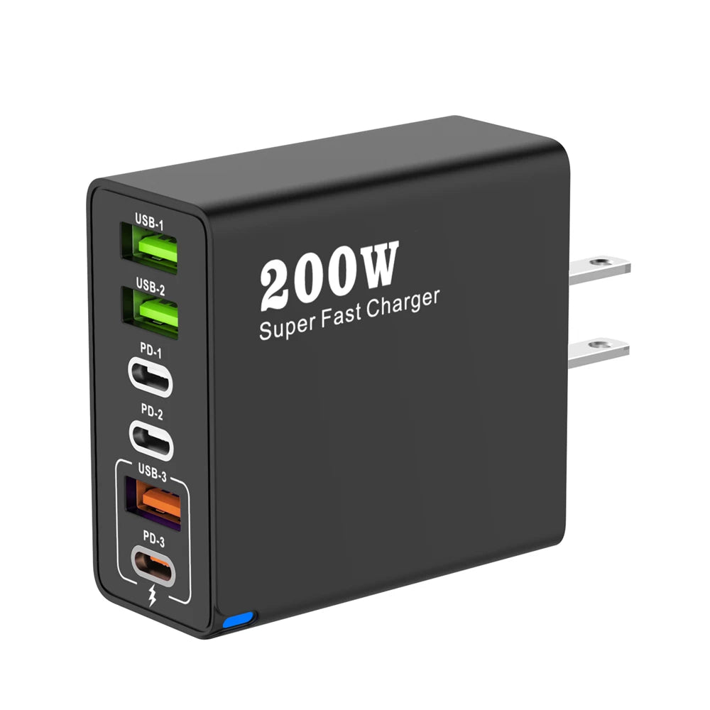 200W 6-Port USB-C Desktop Charger – Super Fast PD3.0 Charging Station