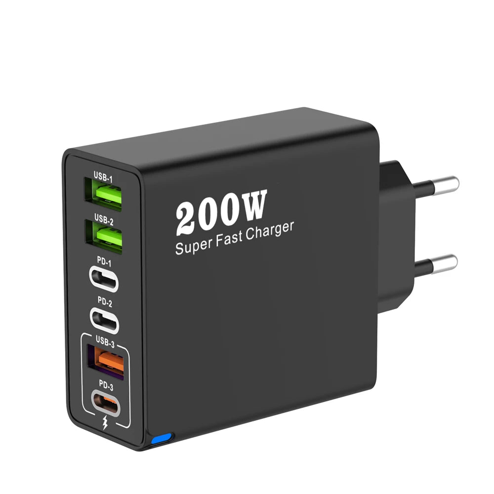 200W 6-Port USB-C Desktop Charger – Super Fast PD3.0 Charging Station